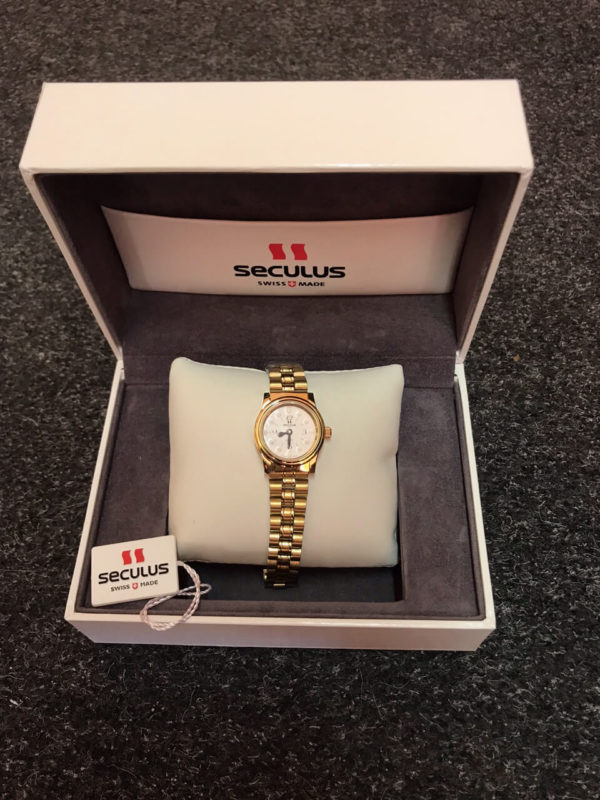 Seculus Quarz – hmatové hodinky dámske pozlátené s kovovým remienkom